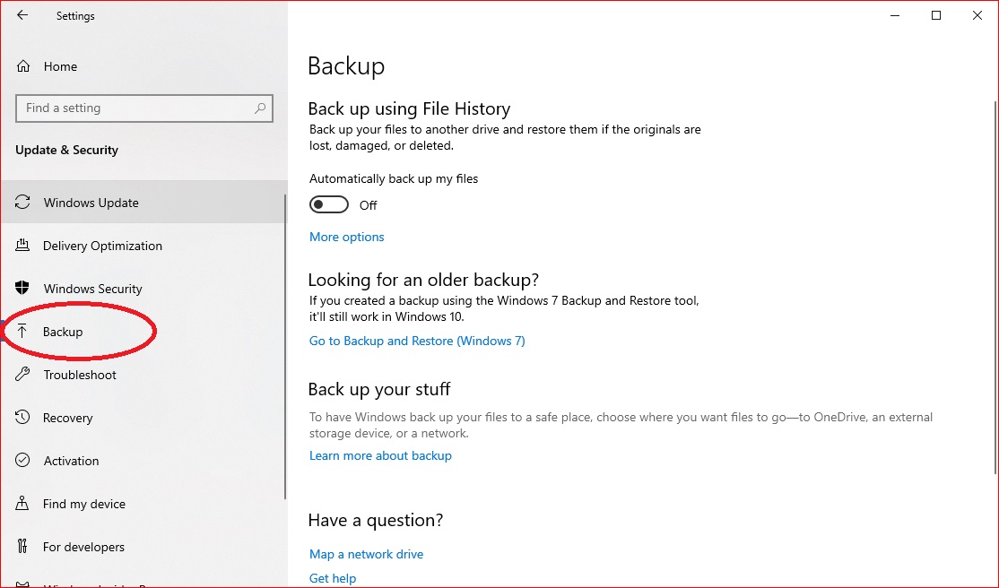 Windows 10 - Backup Settings